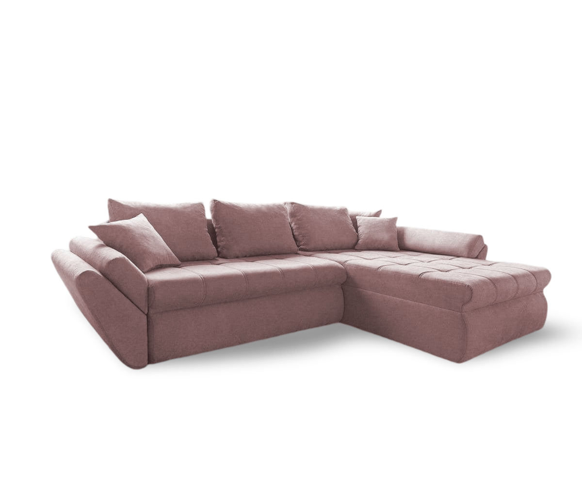 Colțar extensibil dumonde cu ladă de depozitare si sezut confortabil din spuma HR, Loana Pink II 270x185 cm