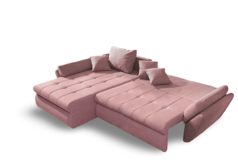 Colțar extensibil dumonde cu ladă de depozitare si sezut confortabil din spuma HR, Loana Pink 270x185 cm