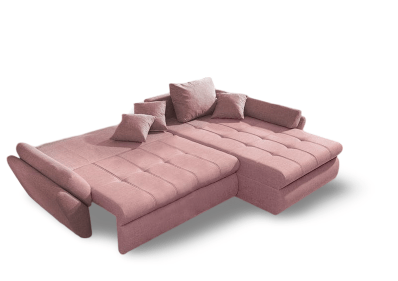 Colțar extensibil dumonde cu ladă de depozitare si sezut confortabil din spuma HR, Loana Pink II 270x185 cm