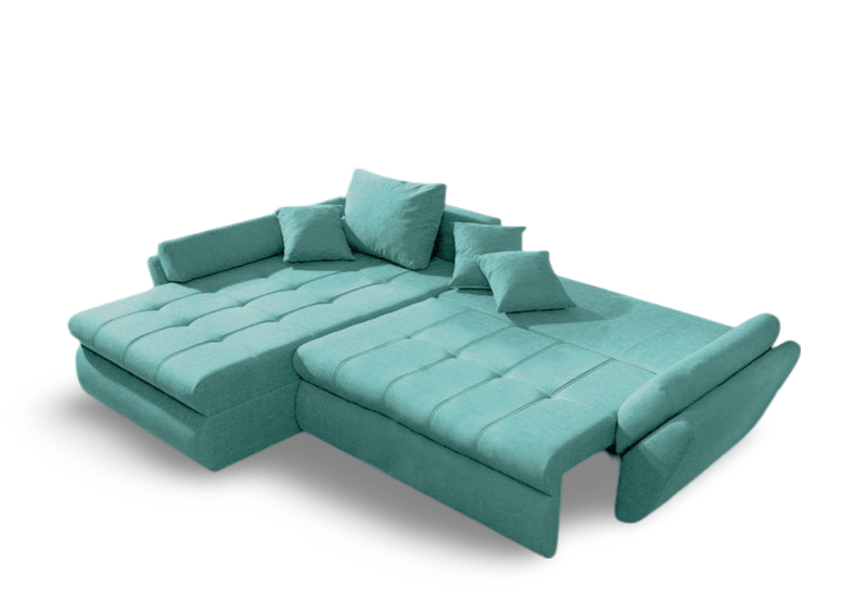 Colțar extensibil dumonde cu ladă de depozitare si sezut confortabil din spuma HR, Loana Mint 270x185 cm