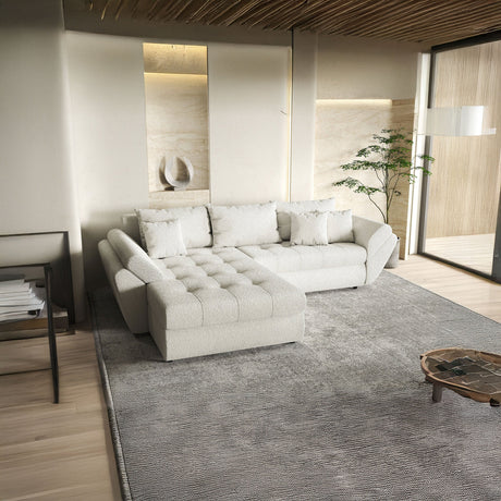 Colțar extensibil dumonde cu ladă de depozitare si sezut confortabil din spuma HR, Loana Alb Euphoria 270x185 cm Fabrica