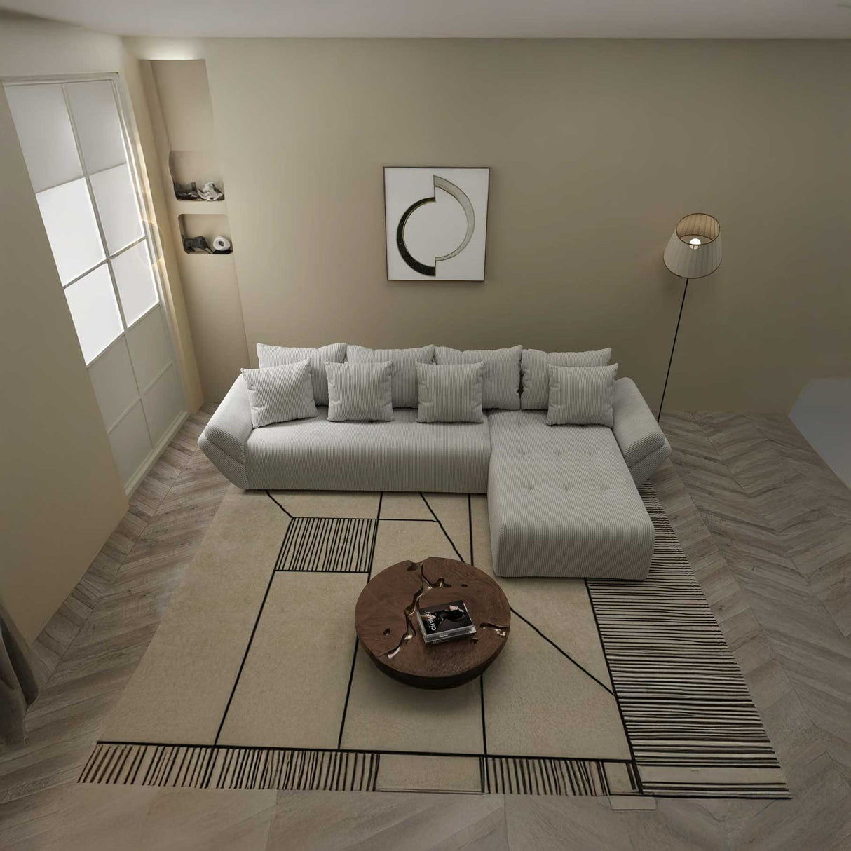 Colțar extensibil dumonde cu ladă de depozitare si sezut confortabil din spuma HR, Berlin XL Zoom Pearl 350x185 cm II