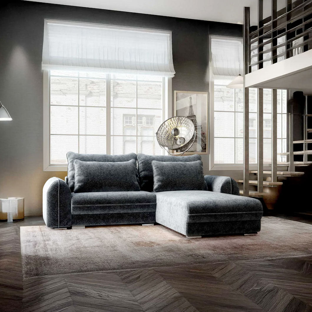 Colțar extensibil dumonde cu ladă de depozitare si sezut confortabil din spuma HR, Denver Euphoria Grafit 275x185 cm II