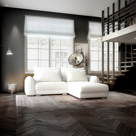 Colțar extensibil dumonde cu ladă de depozitare si sezut confortabil din spuma HR, Denver Euphoria Alb 275x185 cm II Fabrica