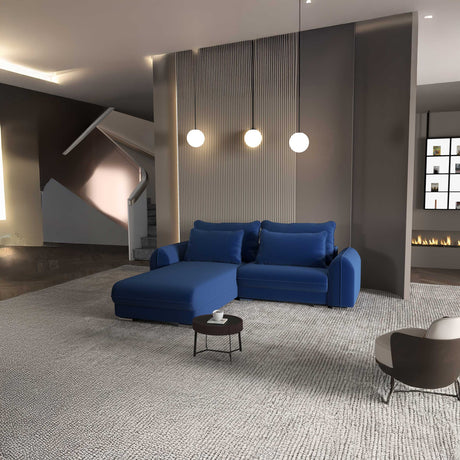 Colțar extensibil dumonde cu ladă de depozitare si sezut confortabil din spuma HR, Denver Royal Albastru 275x185 cm Fabrica
