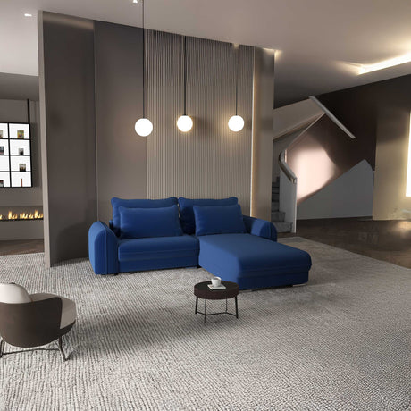 Colțar extensibil dumonde cu ladă de depozitare si sezut confortabil din spuma HR, Denver Royal Albastru 275x185 cm II Fabrica