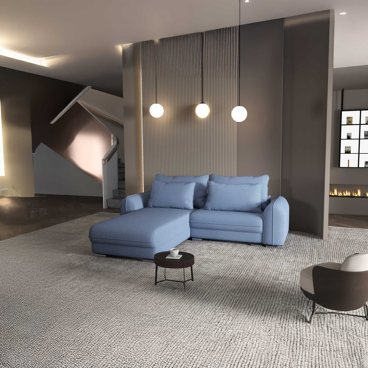Colțar extensibil dumonde cu ladă de depozitare si sezut confortabil din spuma HR, Denver Enjoy Albastru 275x185 cm Fabrica