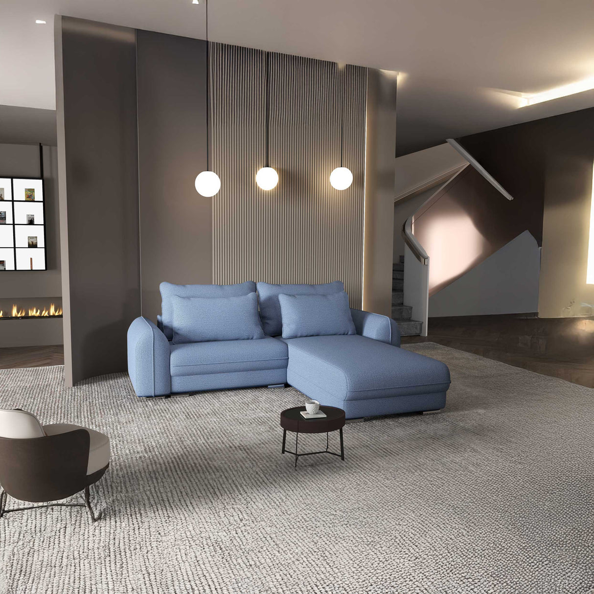 Colțar extensibil dumonde cu ladă de depozitare si sezut confortabil din spuma HR, Denver Enjoy Albastru 275x185 cm II Fabrica