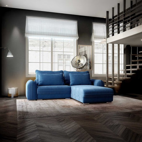 Colțar extensibil dumonde cu ladă de depozitare si sezut confortabil din spuma HR, Denver Zoom Albastru 275x185 cm II Fabrica