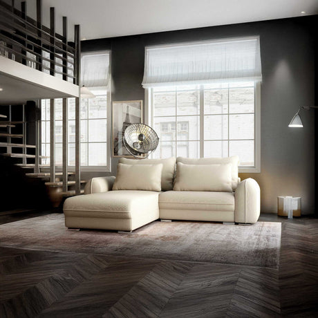 Colțar extensibil dumonde cu ladă de depozitare si sezut confortabil din spuma HR, Denver Enjoy Beige 275x185 cm Fabrica
