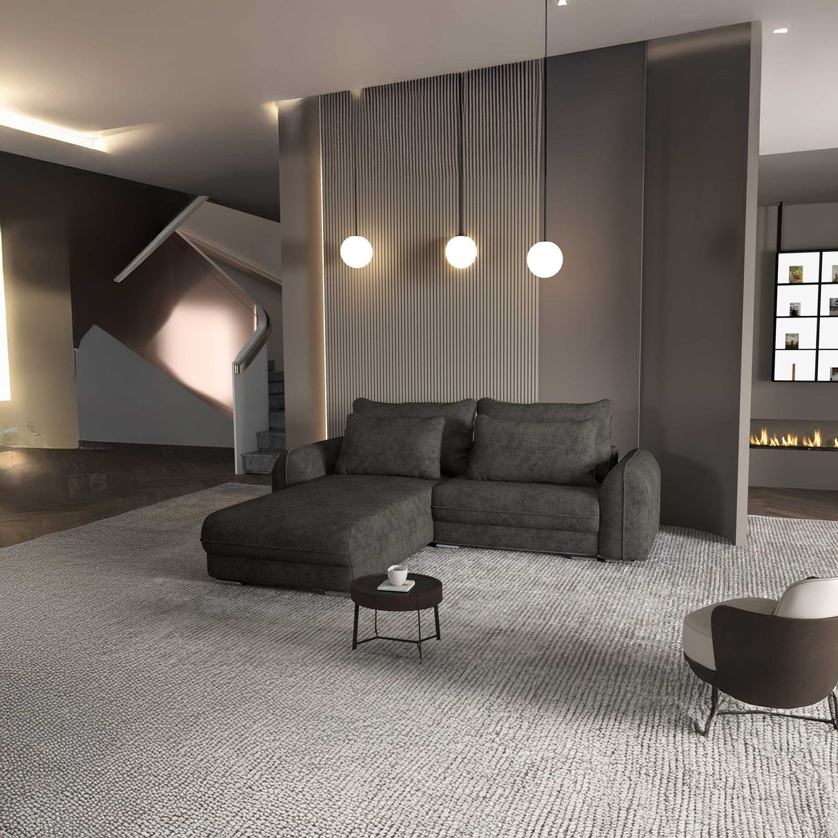 Colțar extensibil dumonde cu ladă de depozitare si sezut confortabil din spuma HR, Denver Enjoy Negru 275x185 cm Fabrica