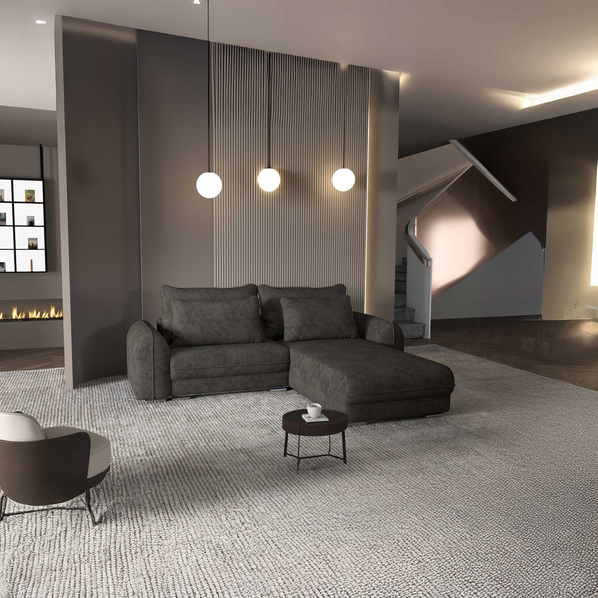 Colțar extensibil dumonde cu ladă de depozitare si sezut confortabil din spuma HR, Denver Enjoy Negru 275x185 cm II Fabrica