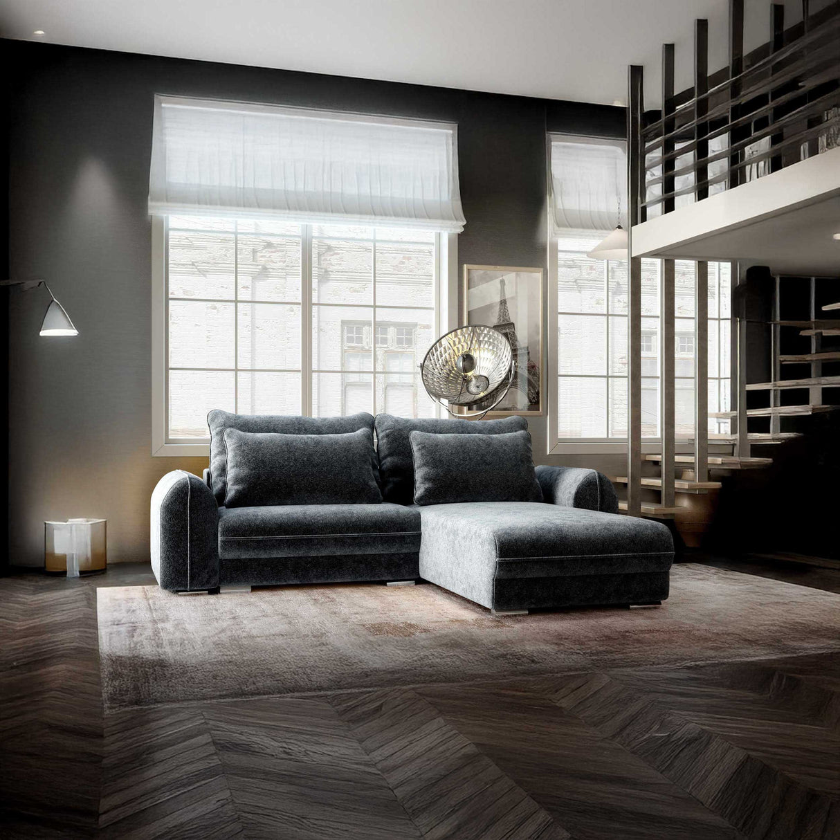 Colțar extensibil dumonde cu ladă de depozitare si sezut confortabil din spuma HR, Denver Euphoria Gri Grafit 275x185 cm II Fabrica