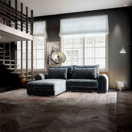 Colțar extensibil dumonde cu ladă de depozitare si sezut confortabil din spuma HR, Denver Euphoria Gri Grafit 275x185 cm Fabrica