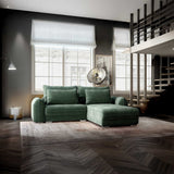 Colțar extensibil dumonde cu ladă de depozitare si sezut confortabil din spuma HR, Denver Euphoria Verde 275x185 cm II Fabrica