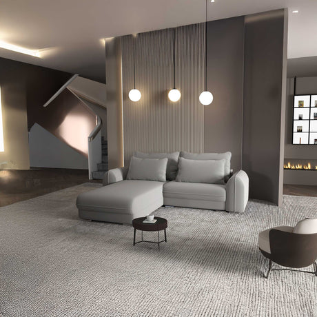 Colțar extensibil dumonde cu ladă de depozitare si sezut confortabil din spuma HR, Denver Royal Gri 275x185 cm Fabrica