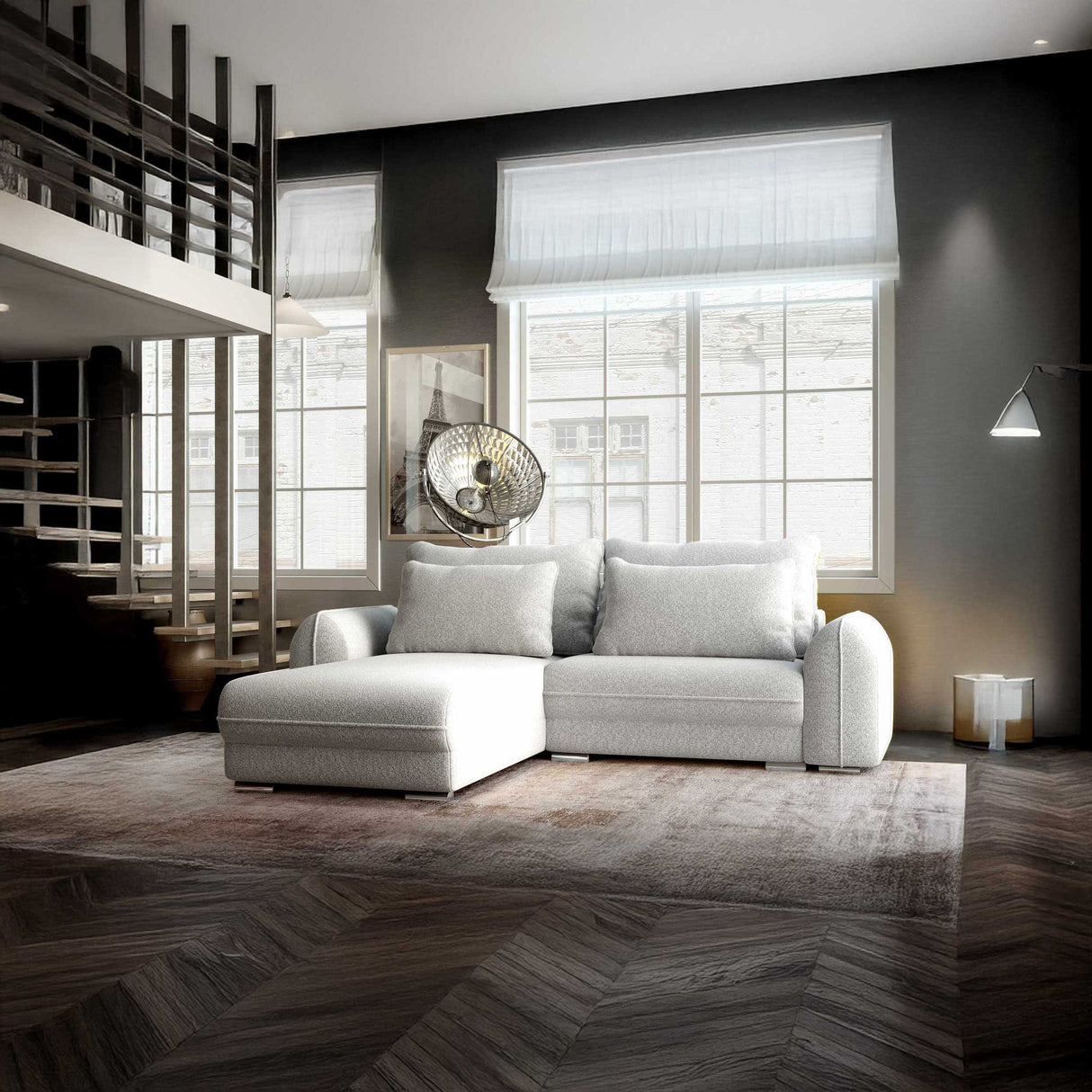 Colțar extensibil dumonde cu ladă de depozitare si sezut confortabil din spuma HR, Denver Euphoria Gri 275x185 cm Fabrica