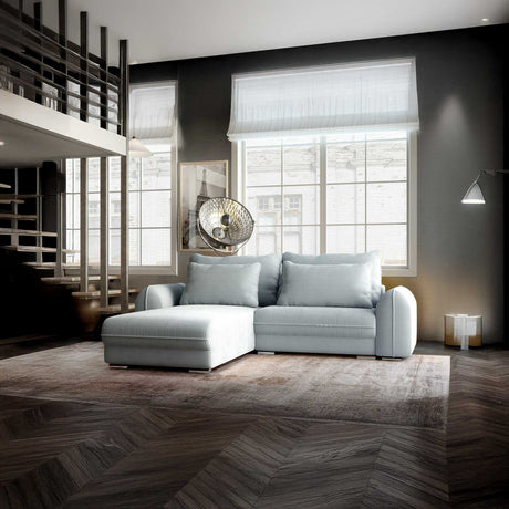 Colțar extensibil dumonde cu ladă de depozitare si sezut confortabil din spuma HR, Denver Zoom Gri Mint 275x185 cm Fabrica