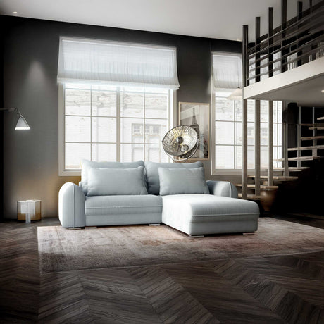 Colțar extensibil dumonde cu ladă de depozitare si sezut confortabil din spuma HR, Denver Zoom Gri Mint 275x185 cm II Fabrica