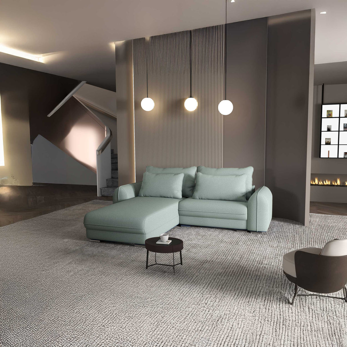 Colțar extensibil dumonde cu ladă de depozitare si sezut confortabil din spuma HR, Denver Enjoy Verde Mint 275x185 cm Fabrica