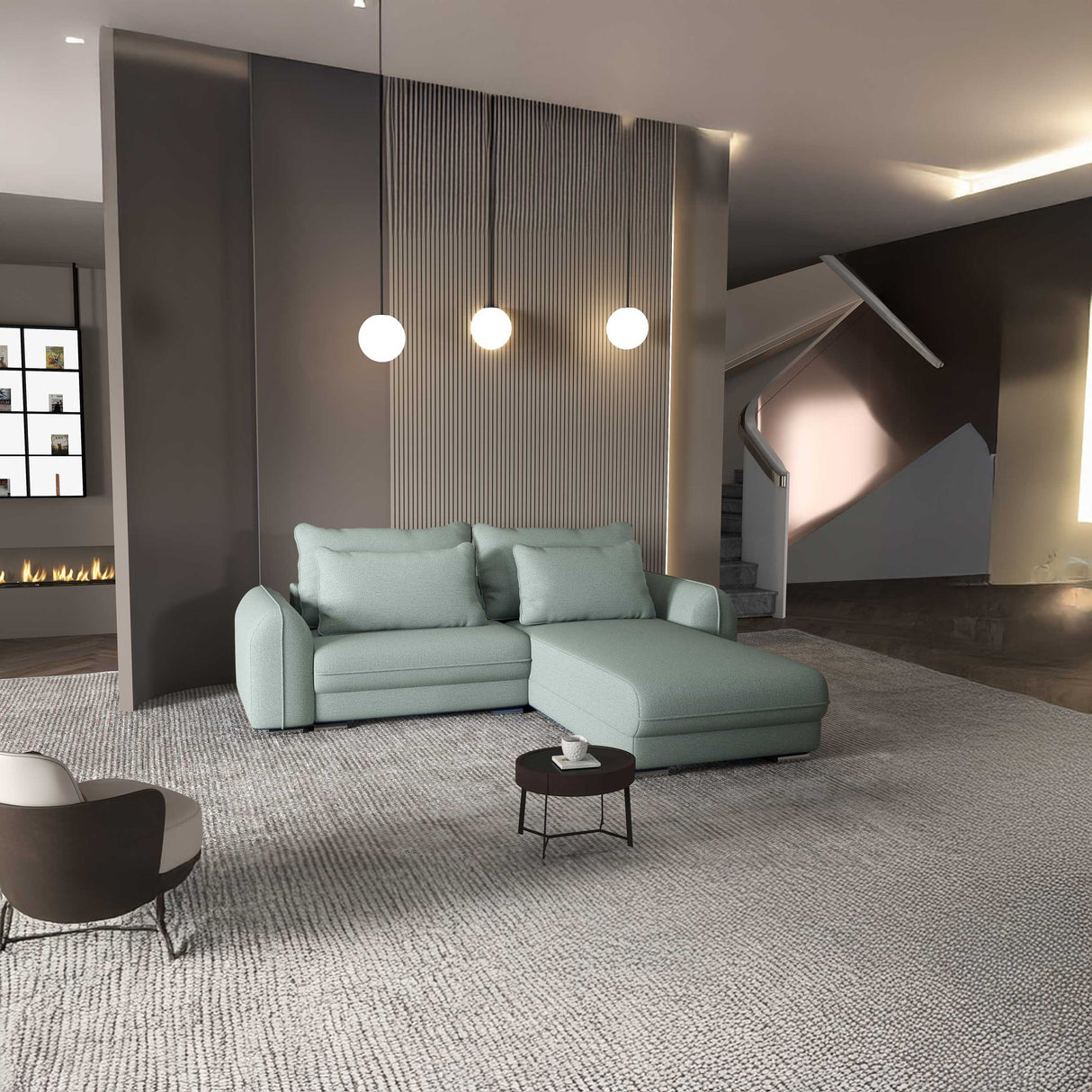 Colțar extensibil dumonde cu ladă de depozitare si sezut confortabil din spuma HR, Denver Enjoy Verde Mint 275x185 cm II Fabrica