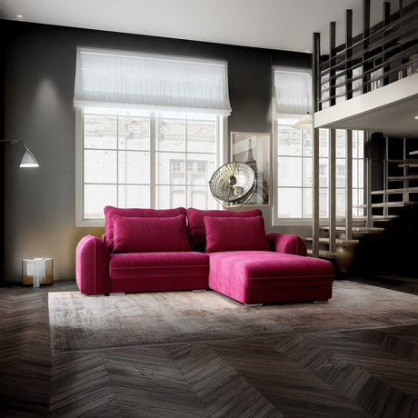 Colțar extensibil dumonde cu ladă de depozitare si sezut confortabil din spuma HR, Denver Zoom Rosu 275x185 cm II Fabrica