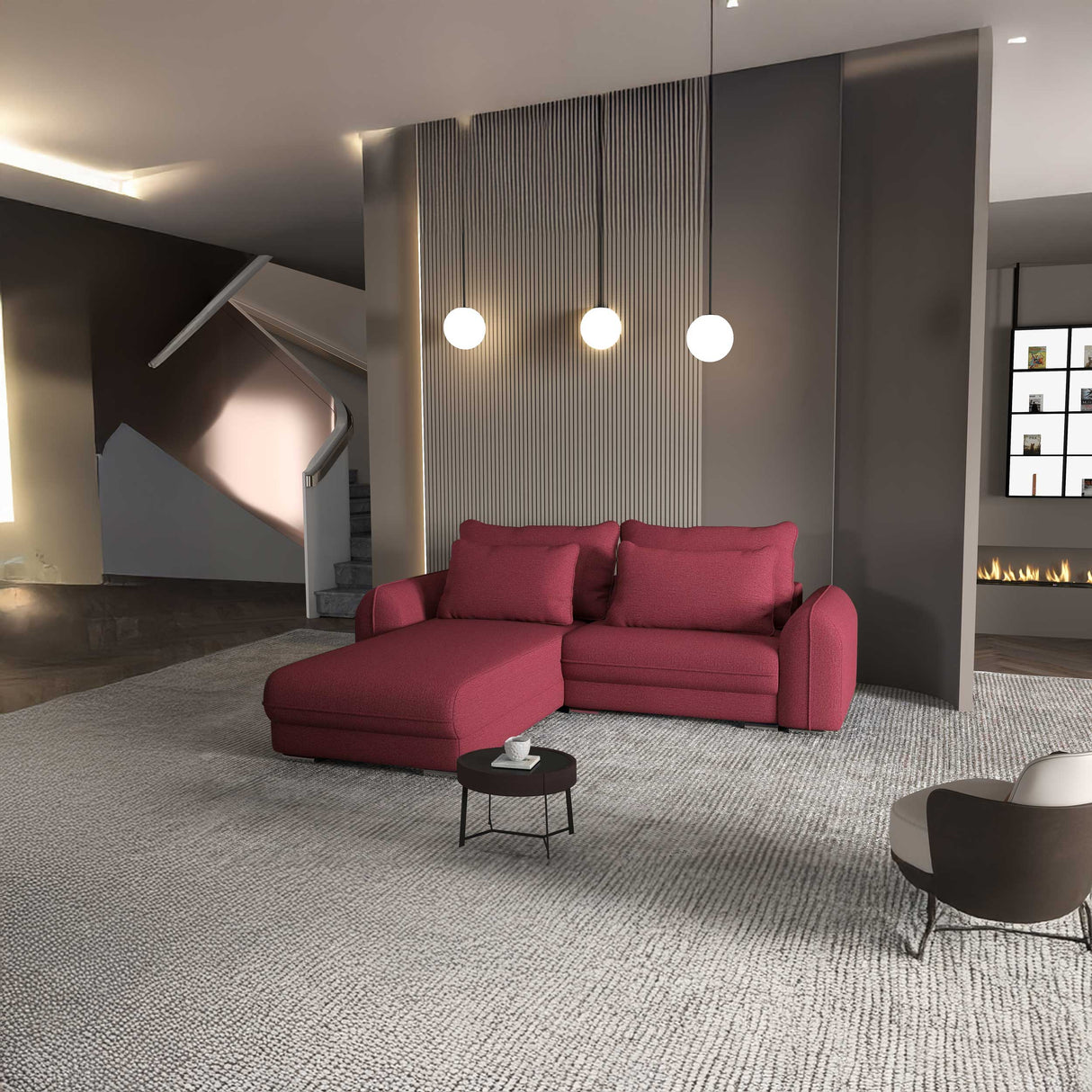 Colțar extensibil dumonde cu ladă de depozitare si sezut confortabil din spuma HR, Denver Enjoy Rosu 275x185 cm Fabrica