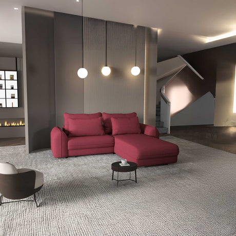 Colțar extensibil dumonde cu ladă de depozitare si sezut confortabil din spuma HR, Denver Enjoy Rosu 275x185 cm II Fabrica