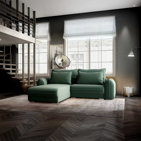 Colțar extensibil dumonde cu ladă de depozitare si sezut confortabil din spuma HR, Denver Ambience Verde 275x185 cm Fabrica