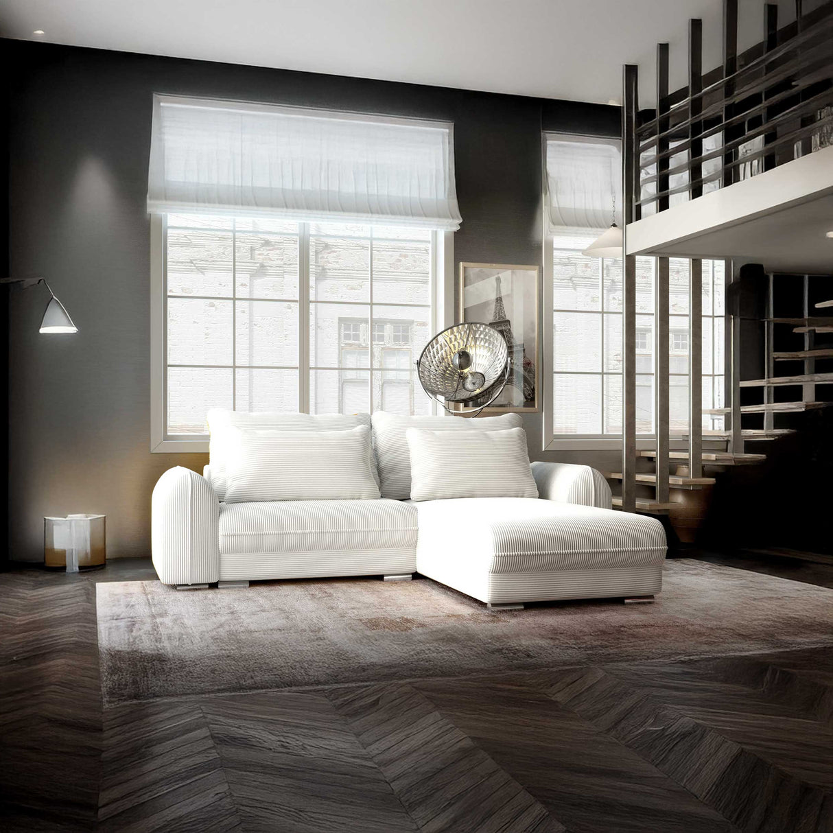 Colțar extensibil dumonde cu ladă de depozitare si sezut confortabil din spuma HR, Denver Zoom Gri 275x185 cm II Fabrica