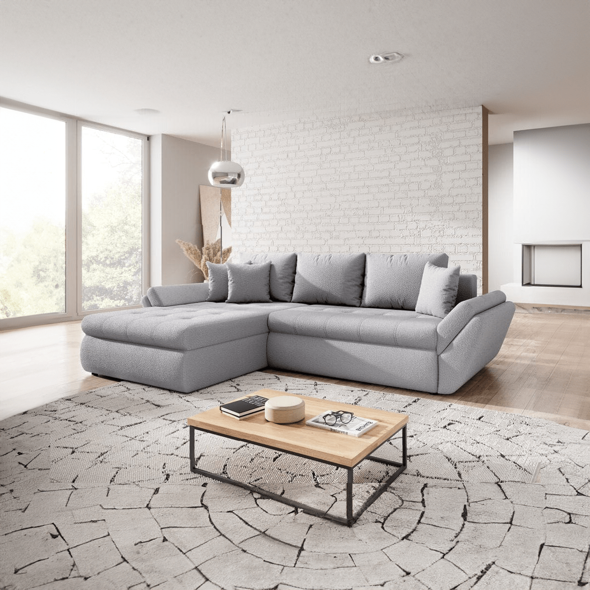 Colțar extensibil dumonde cu ladă de depozitare si sezut confortabil din spuma HR, Loana Euphoria Dove 270x185 cm Fabrica