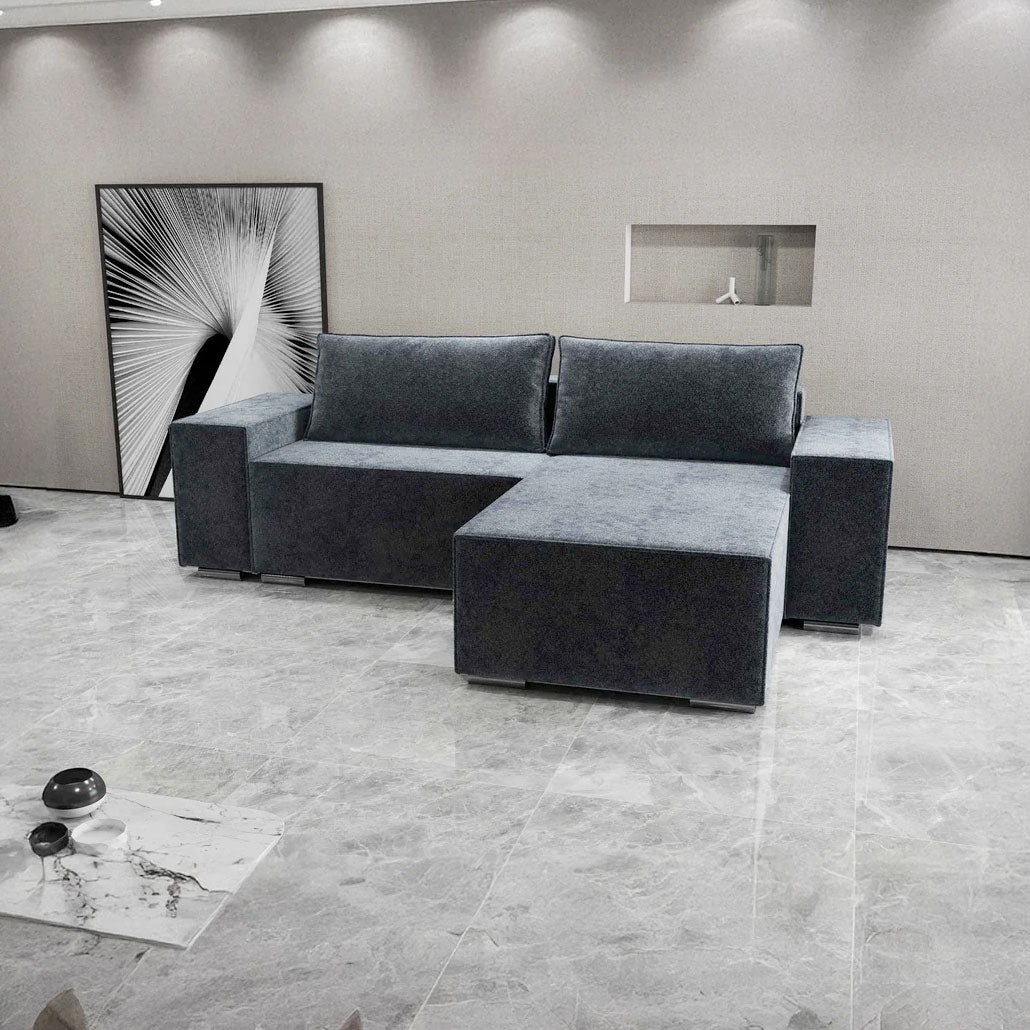 Colțar extensibil dumonde cu ladă de depozitare si sezut confortabil din spuma HR, Dream Euphoria Grafit 290x185 cm II