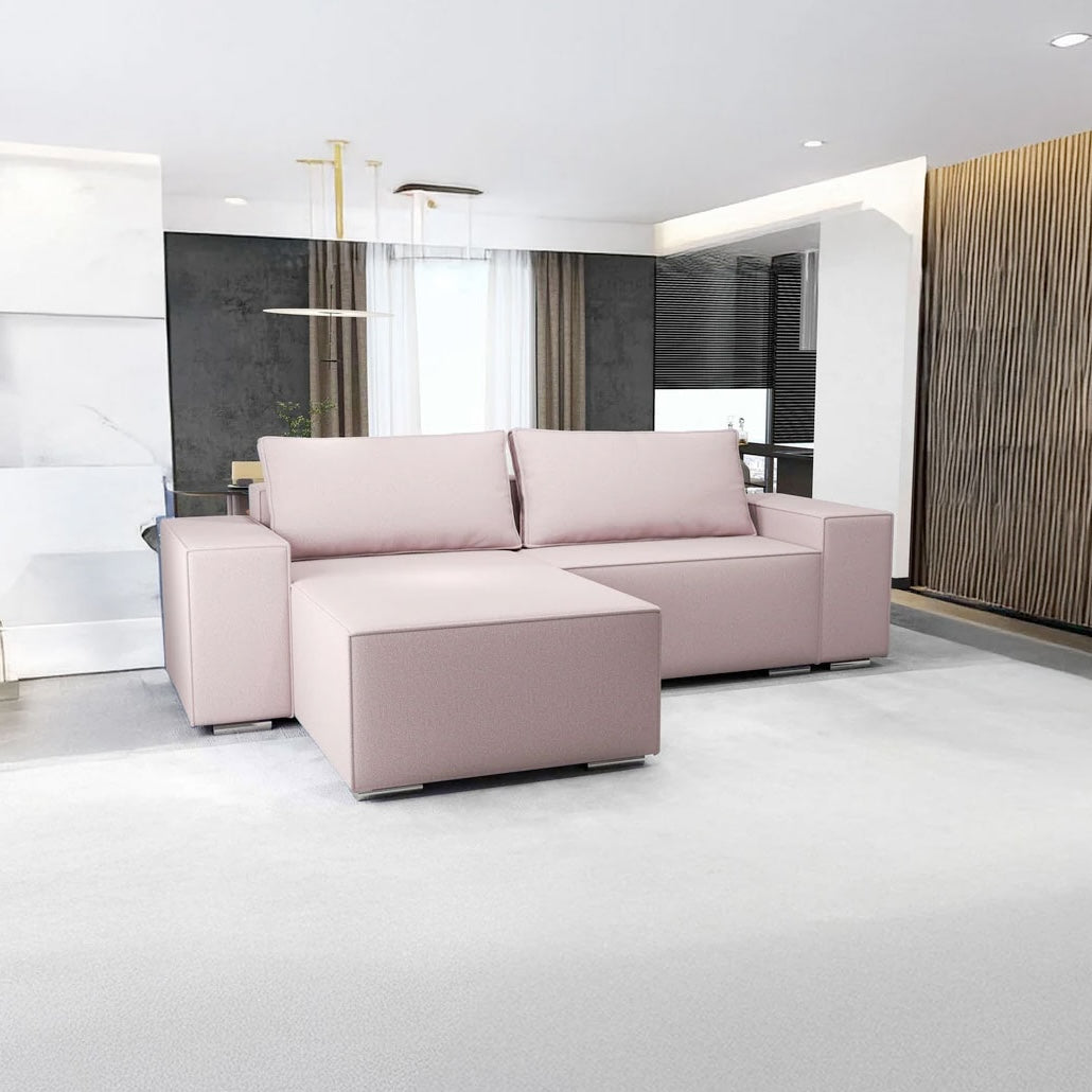 Colțar extensibil dumonde cu ladă de depozitare si sezut confortabil din spuma HR, Dream Enjoy Flamingo 290x185 cm