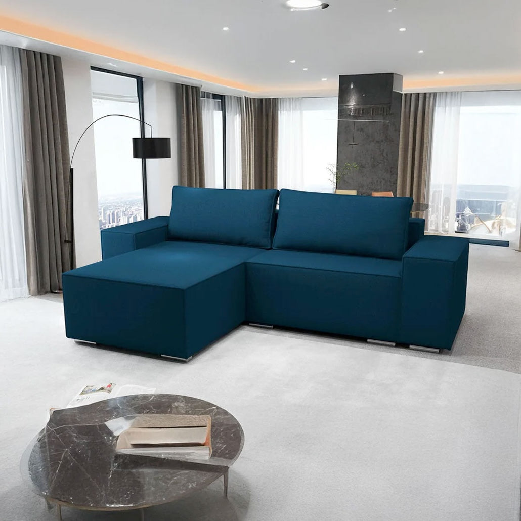 Colțar extensibil dumonde cu ladă de depozitare si sezut confortabil din spuma HR, Dream Enjoy Petrol 290x185 cm