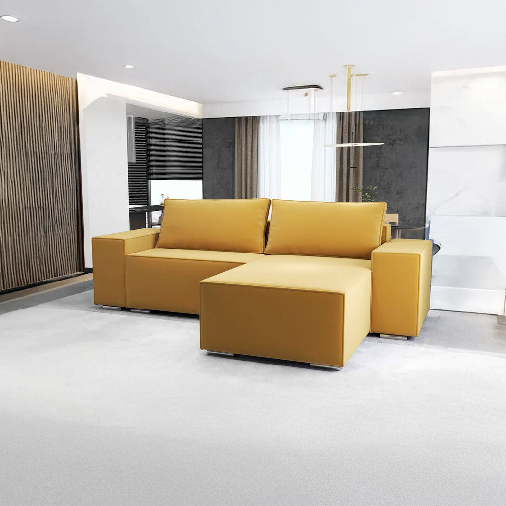 Colțar extensibil dumonde cu ladă de depozitare si sezut confortabil din spuma HR, Dream Royal Mustar 290x185 cm II