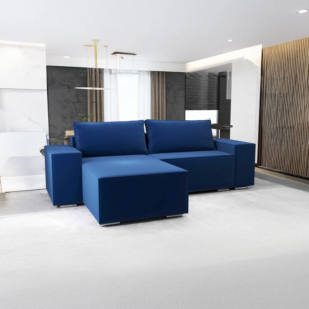 Colțar extensibil dumonde cu ladă de depozitare si sezut confortabil din spuma HR, Dream Royal Albastru 290x185 cm