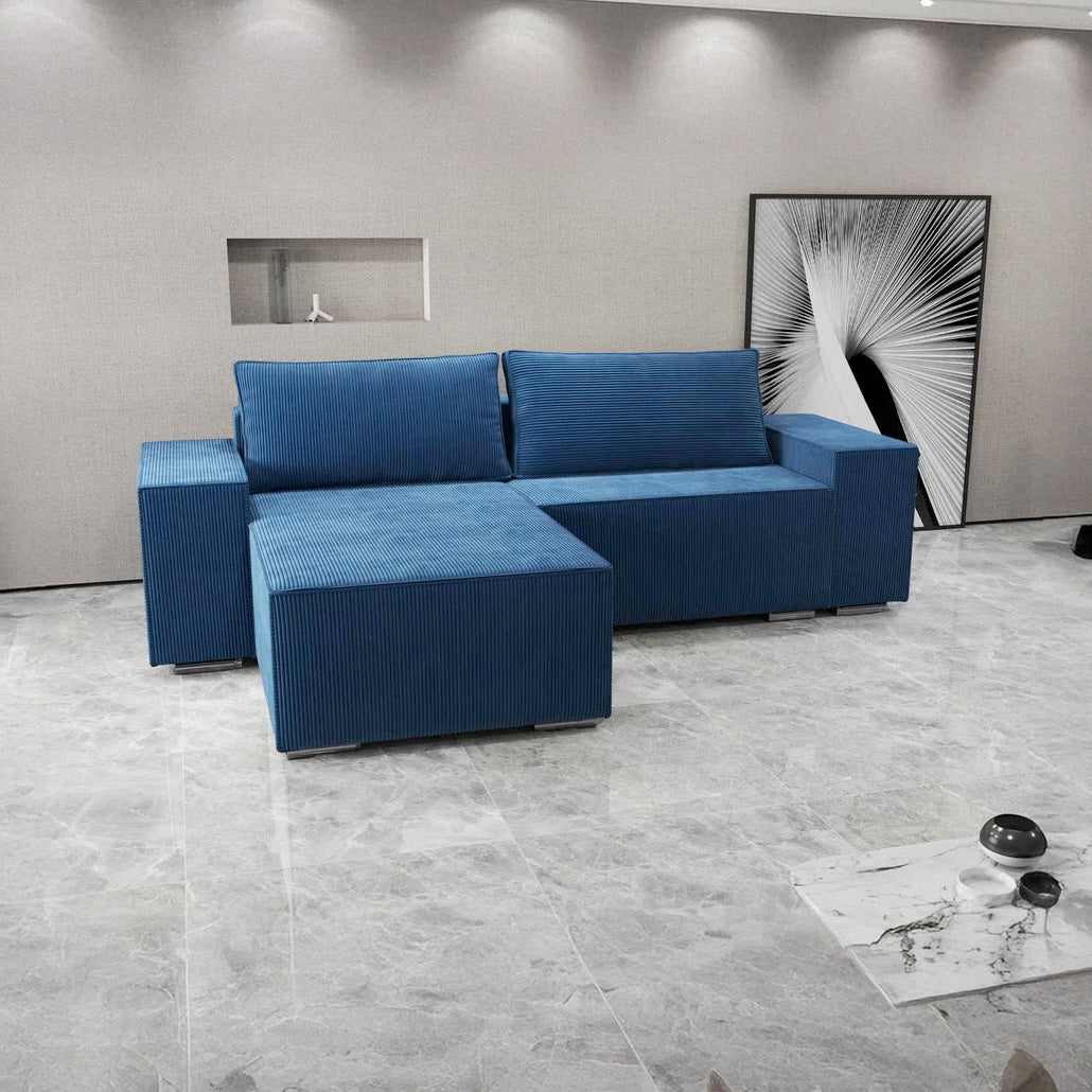 Colțar extensibil dumonde cu ladă de depozitare si sezut confortabil din spuma HR, Dream Zoom Albastru 290x185 cm