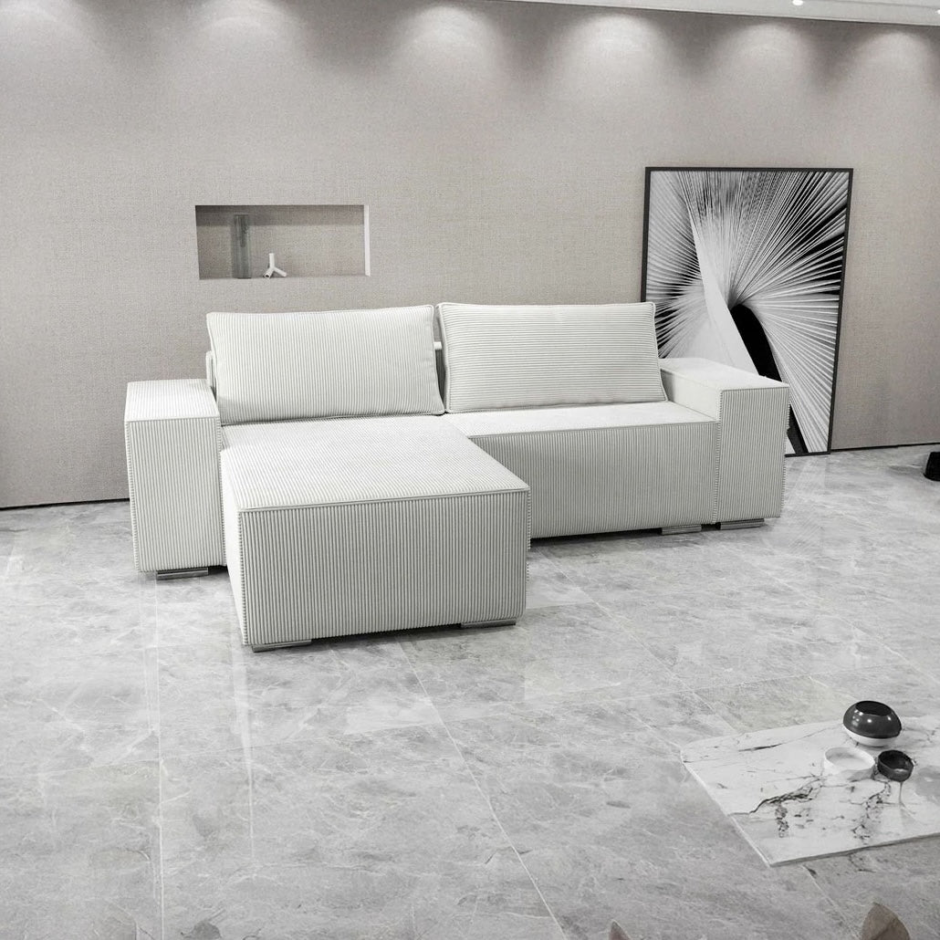Colțar extensibil dumonde cu ladă de depozitare si sezut confortabil din spuma HR, Dream Zoom Crem 290x185 cm