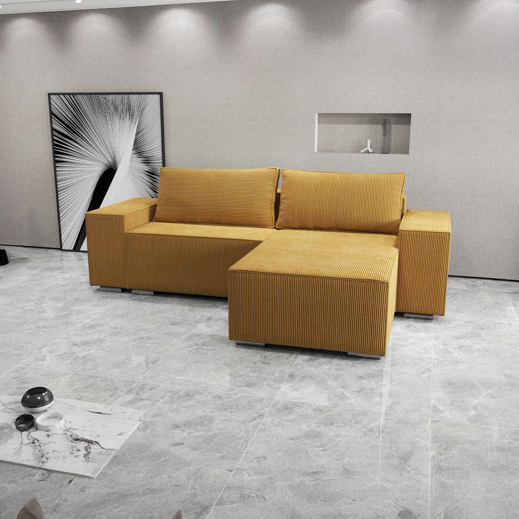 Colțar extensibil dumonde cu ladă de depozitare si sezut confortabil din spuma HR, Dream Zoom Mustar 290x185 cm II