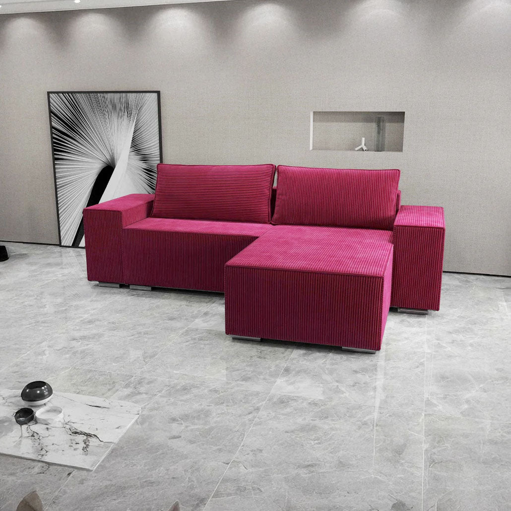 Colțar extensibil dumonde cu ladă de depozitare si sezut confortabil din spuma HR, Dream Zoom Rosu 290x185 cm II