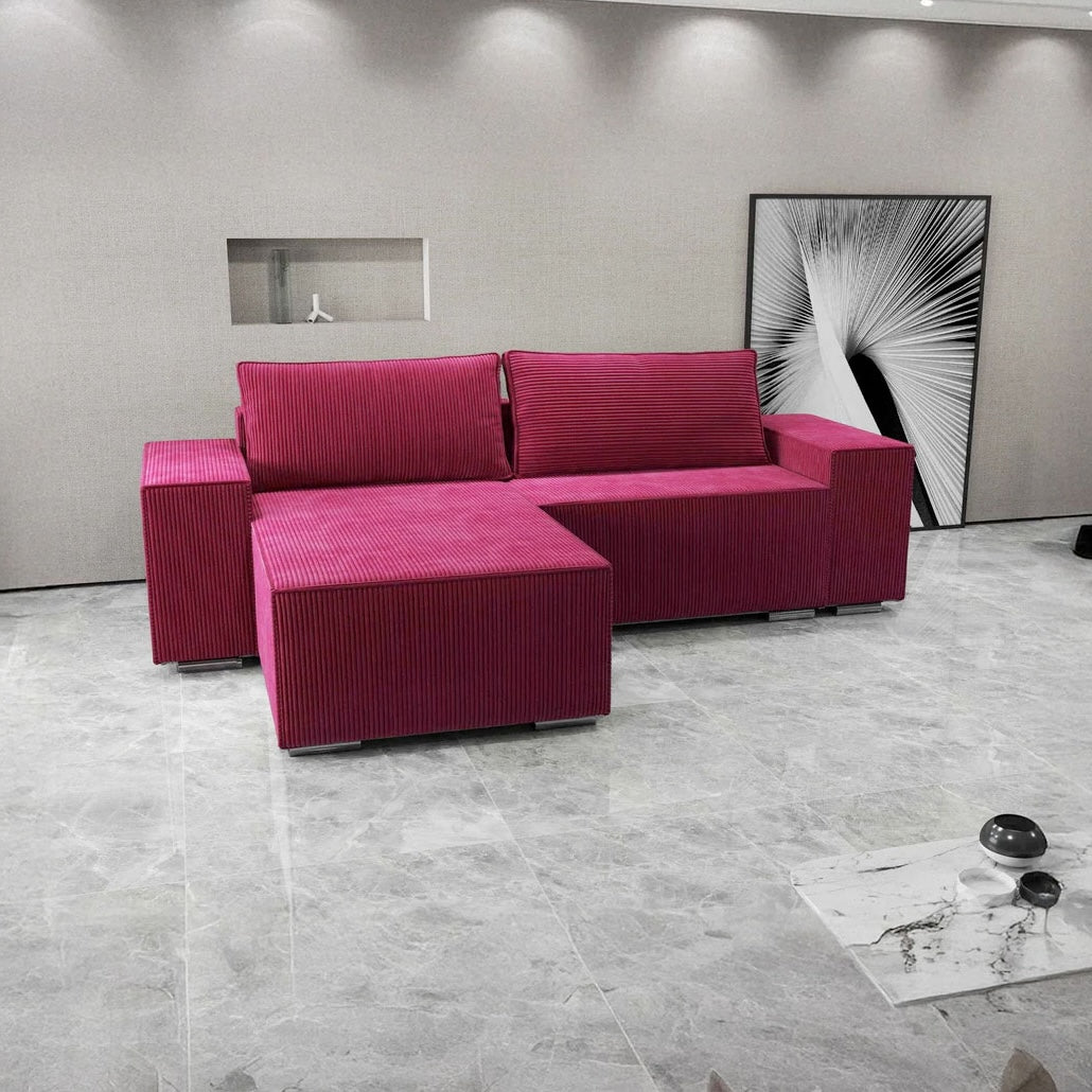 Colțar extensibil dumonde cu ladă de depozitare si sezut confortabil din spuma HR, Dream Zoom Rosu 290x185 cm