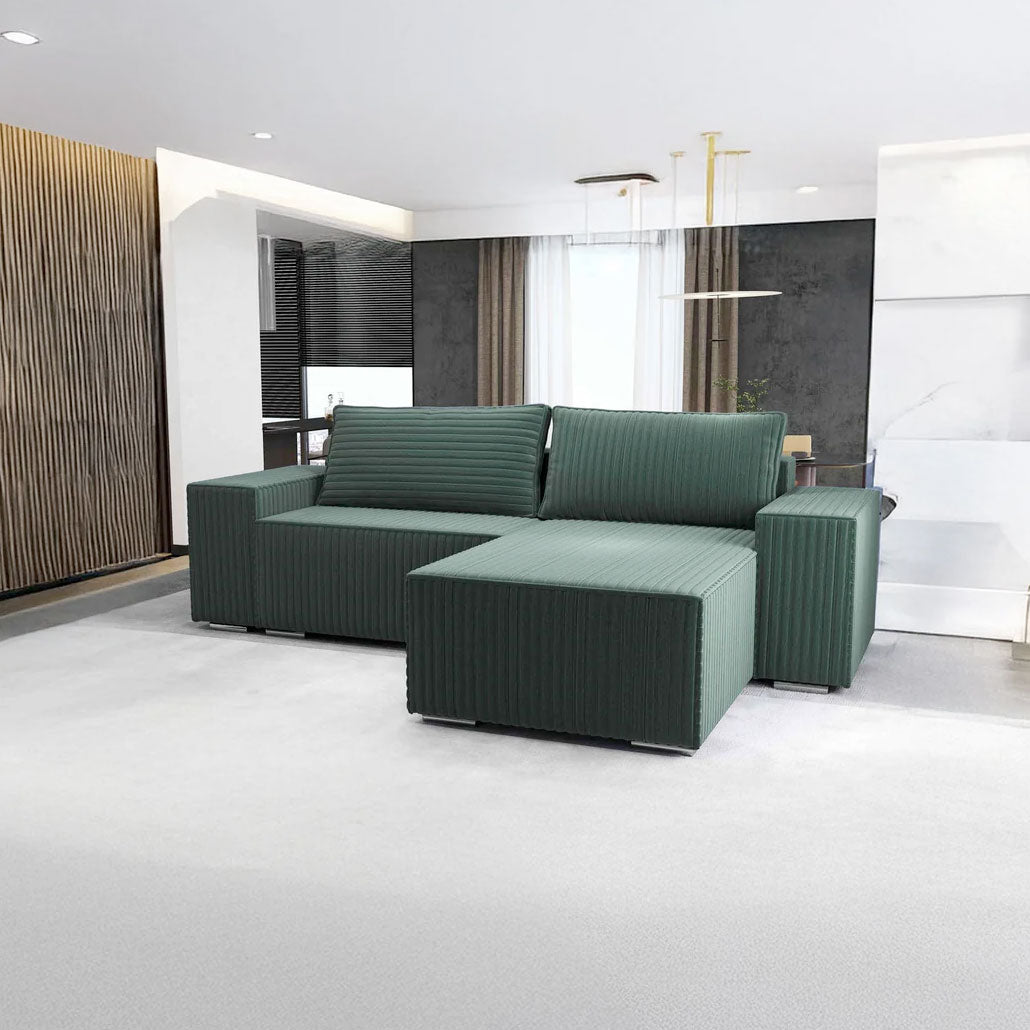 Colțar extensibil dumonde cu ladă de depozitare si sezut confortabil din spuma HR, Dream Ambience Verde 290x185 cm II
