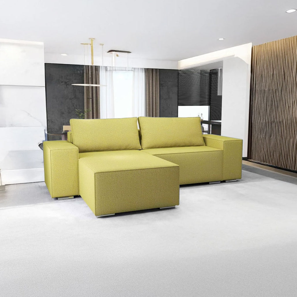 Colțar extensibil dumonde cu ladă de depozitare si sezut confortabil din spuma HR, Dream Enjoy Verde 290x185 cm