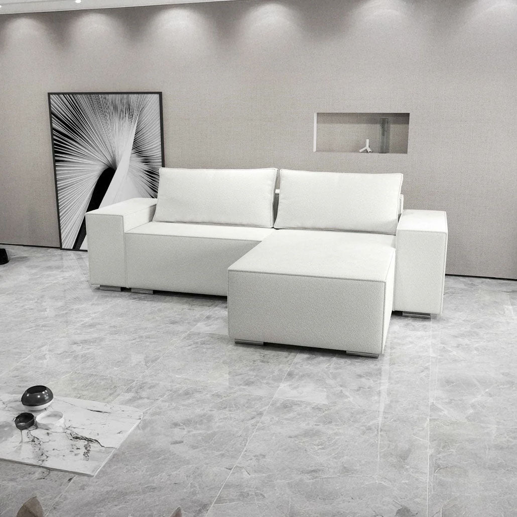 Colțar extensibil dumonde cu ladă de depozitare si sezut confortabil din spuma HR, Dream Euphoria Ivory 290x185 cm II