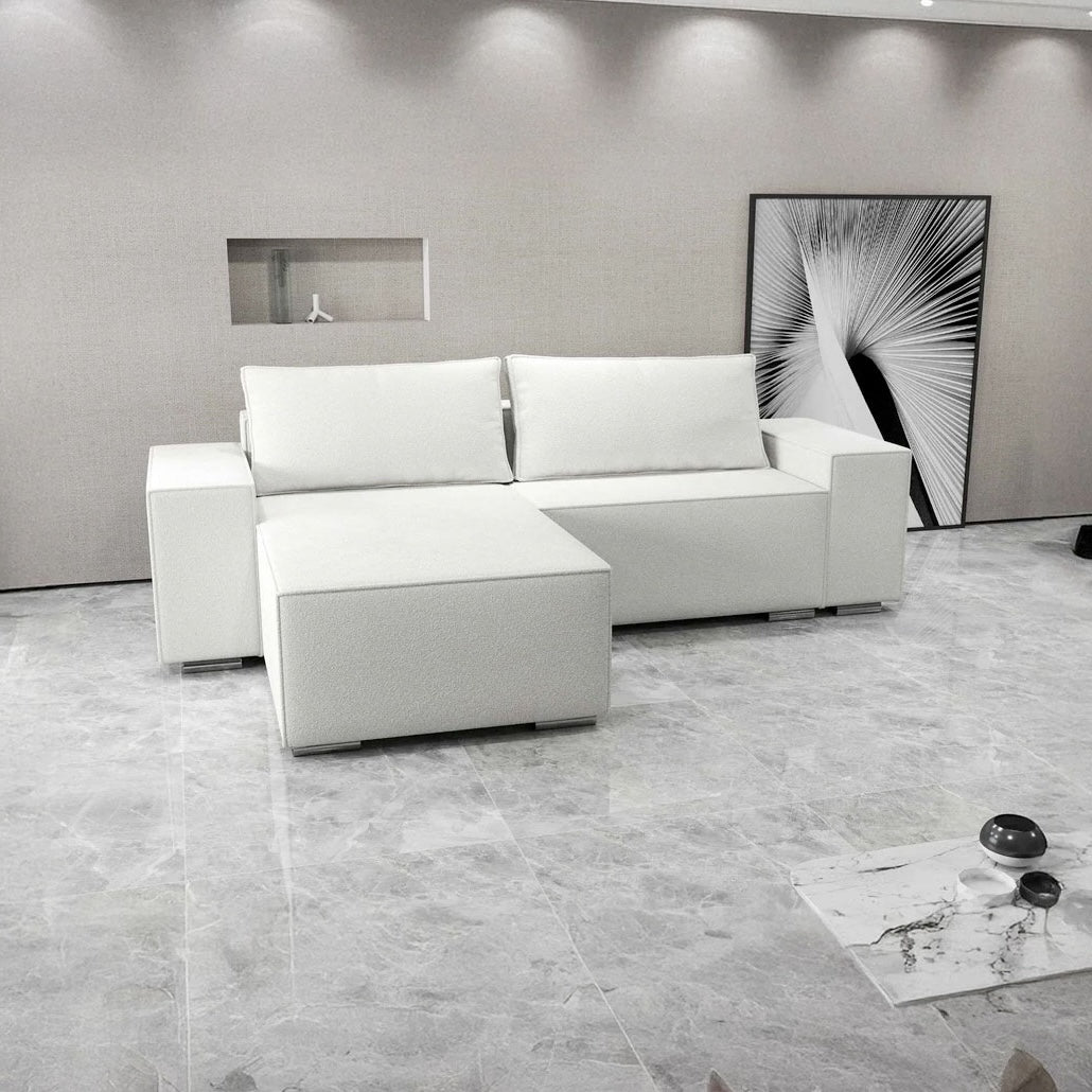 Colțar extensibil dumonde cu ladă de depozitare si sezut confortabil din spuma HR, Dream Euphoria Ivory 290x185 cm