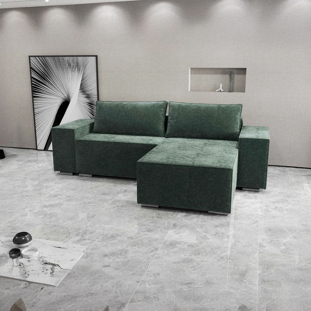 Colțar extensibil dumonde cu ladă de depozitare si sezut confortabil din spuma HR, Dream Euphoria Verde 290x185 cm II