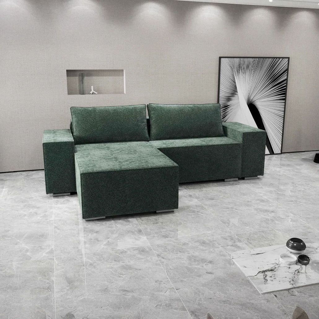 Colțar extensibil dumonde cu ladă de depozitare si sezut confortabil din spuma HR, Dream Euphoria Verde 290x185 cm
