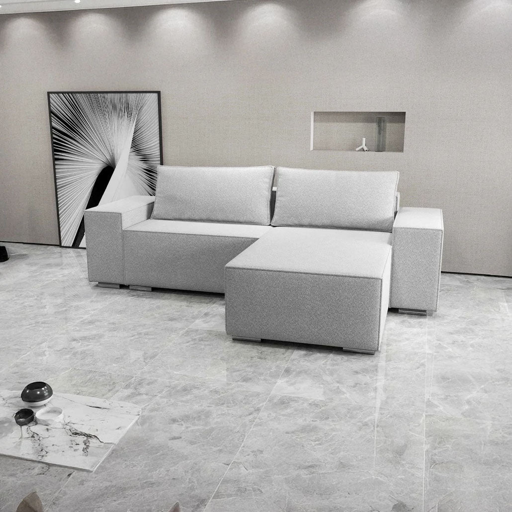 Colțar extensibil dumonde cu ladă de depozitare si sezut confortabil din spuma HR, Dream Euphoria Dove 290x185 cm II