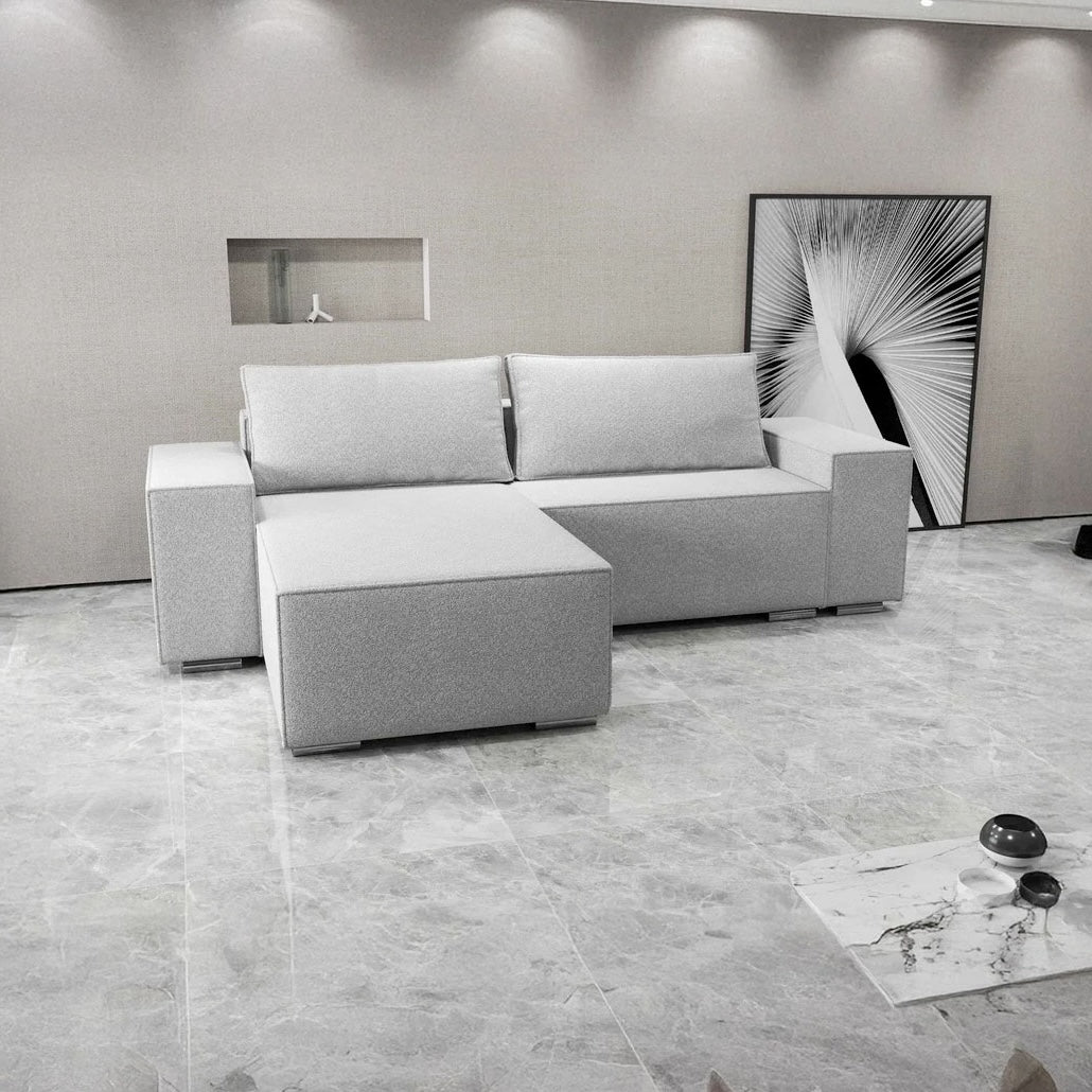 Colțar extensibil dumonde cu ladă de depozitare si sezut confortabil din spuma HR, Dream Euphoria Dove 290x185 cm
