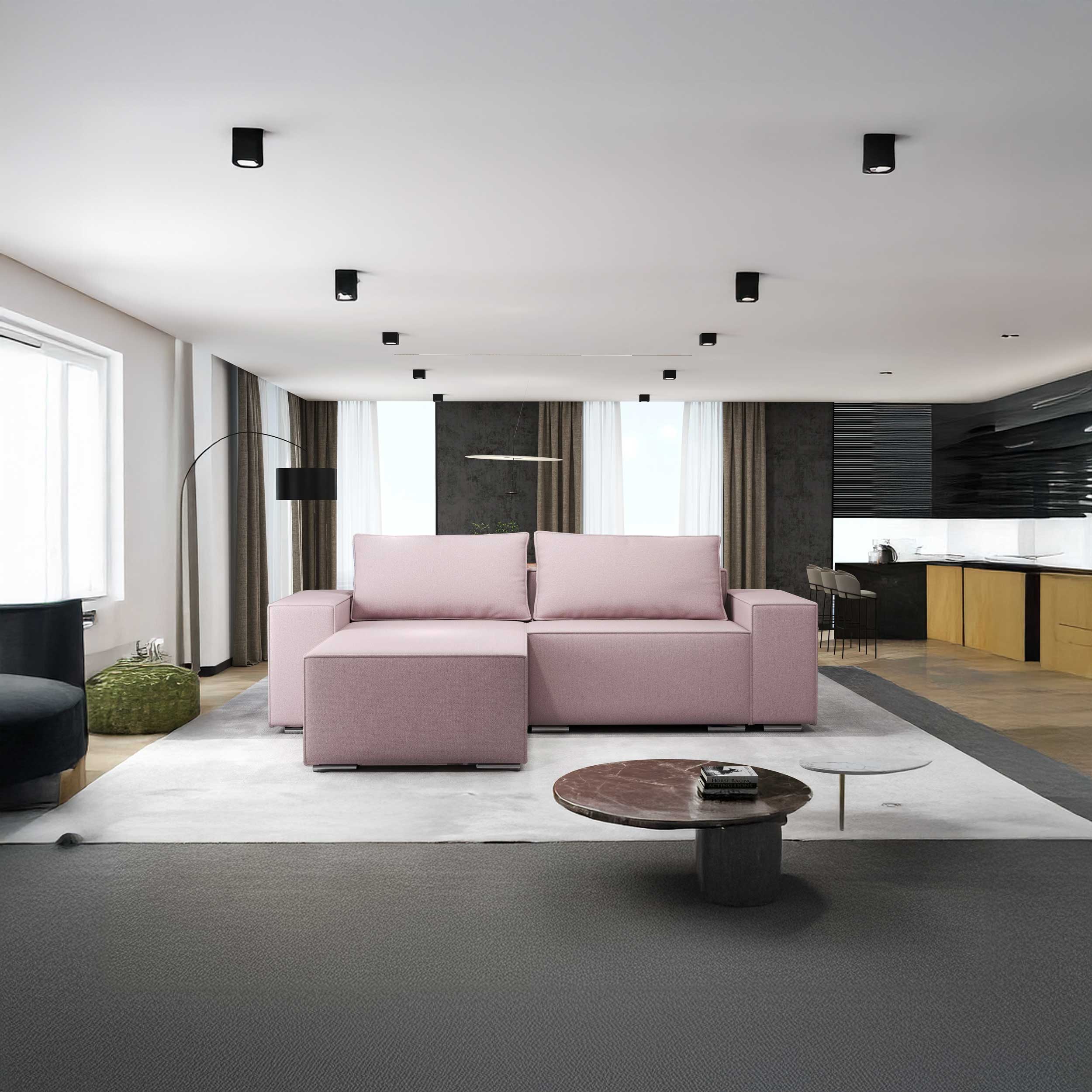 Colțar extensibil dumonde cu ladă de depozitare si sezut confortabil din spuma HR, Dream Enjoy Flamingo 290x185 cm Fabrica